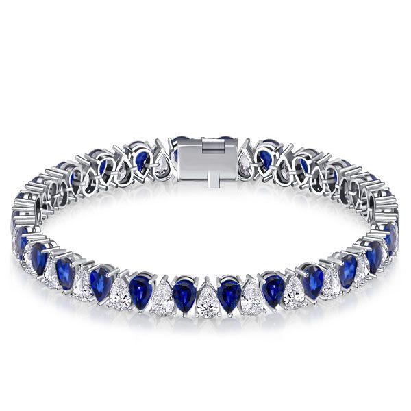 White & Blue Sapphire Pear Cut Tennis Bracelet For Women | Italo Jewelry