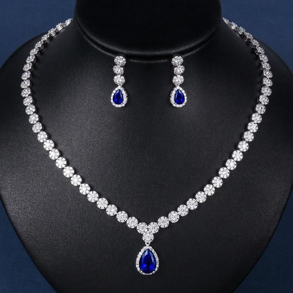 Pear-Shaped Lab-Created Blue Sapphire and Diamond Accent Flame Pendant and  Drop Earrings Set in Sterling Silver | Zales