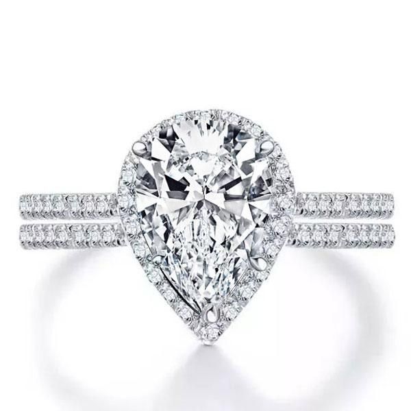 White Sapphire Bridal Set Italo Pear Cut Created White Sapphire Bridal Set