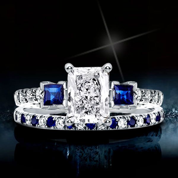 Three Stone Radiant Bridal Set