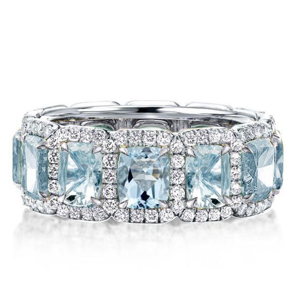 Italo Aquamarine Ring Cushion Cut Eternity Wedding Band for Women
