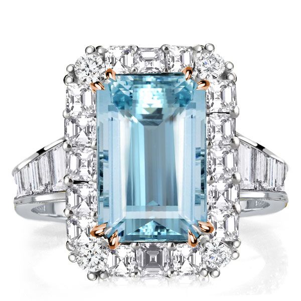 Emerald Cut Aquamarine Engagement Ring