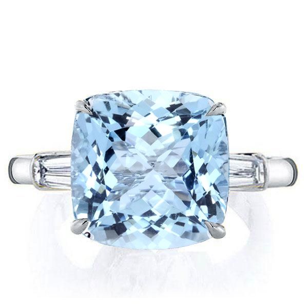 Cushion Cut Aquamarine Engagement Ring