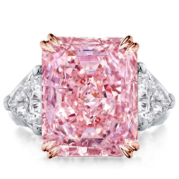 Three Stone Radiant Cut Pink Engagement Rings For Women | Italo Jewelry