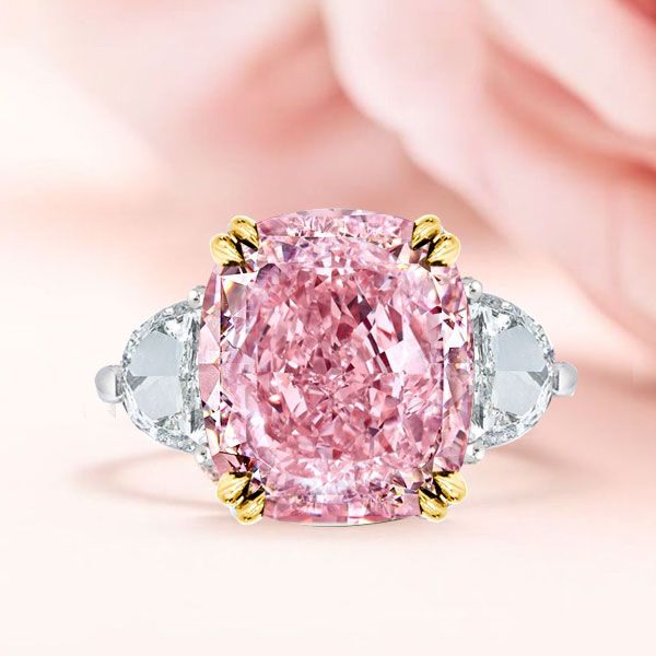 Three Stone Two Tone Cushion Cut Pink Topaz Engagement Ring Italo Jewelry