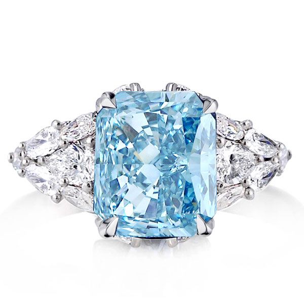 Aquamarine Ring 3 Stone Ring Radiant Cut Unique Engagement Ring | Italo ...