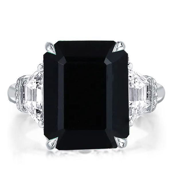 Black Ring Three Stone Emerald Cut Ring | Italo Jewelry