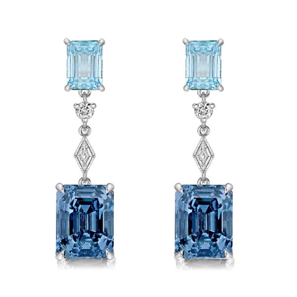 Emerald Cut Blue Topaz Earrings In Sterling Silver | Italo Jewelry