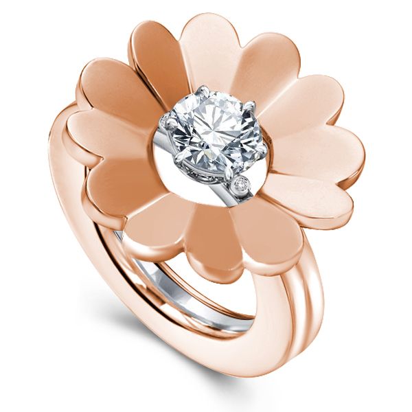 Rose Gold Round Cut Solitaire Flower Design Wedding Set