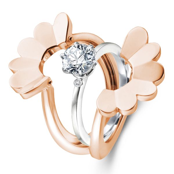 Rose Gold Round Cut Solitaire Flower Design Wedding Set