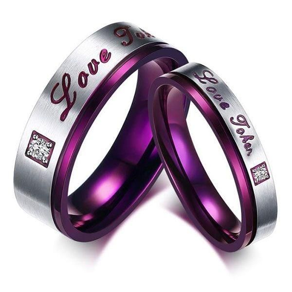 Unique Wedding Bands For Couples Purple Titanium Steel Couple Rings