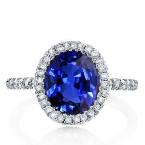 Blue Sapphire Halo Engagement Ring