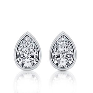 Italo Bezel Pear Created White Sapphire Stud Earrings