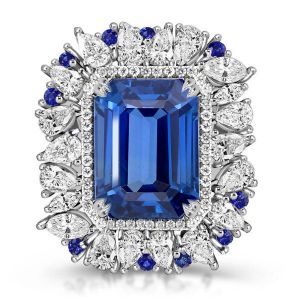 blue sapphire emerald cut ring