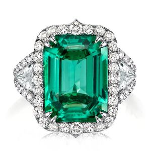Halo Emerald Cut Emerald Engagement Ring