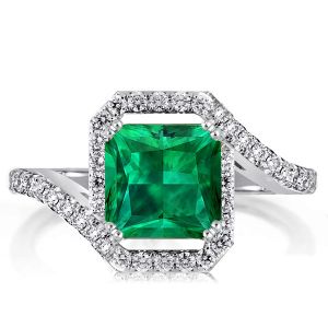 Halo Bypass Princess Cut Emerald Engagement Ring