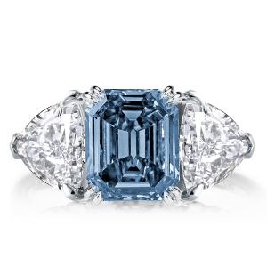 Three Stone Emerlad Blue Topaz Engagement Ring