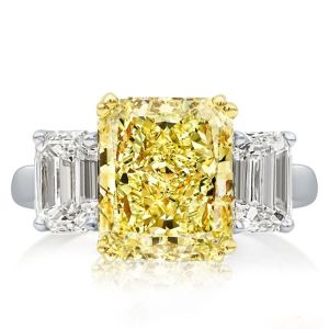 Three Stone Radiant Cut Yellow Topaz Engagement Ring