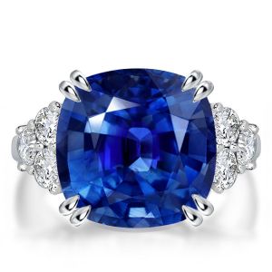 Double Prong Cushion Cut Created Blue Sapphire Engagement Ring