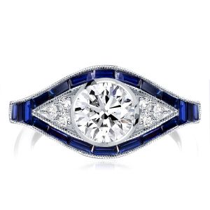 Italo Blue Ring Bezel Set Milgrain Vintage Engagement Ring