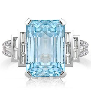 Split Shank Emerald Cut Aquamarine Engagement Ring For Women