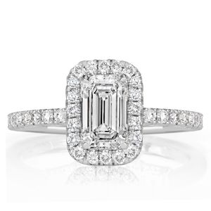 Classic Halo Emerald Cut Engagement Ring In Sterling Silver