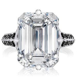 Emerald Cut White & Black Sapphire Engagement Ring For Women