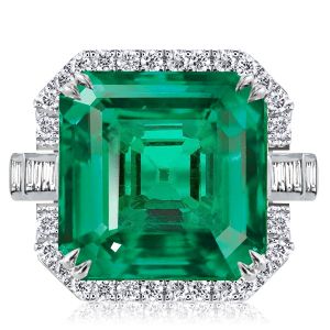 Italo Halo Asscher Cut Emerald Color Engagement Ring
