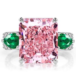 Italo Three Stone Radiant Cut Pink Sapphire Engagement Ring