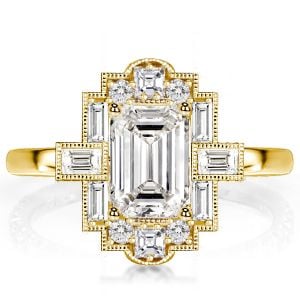 Milgrain Vintage Engagement Ring Emerald Cut Engagement Ring