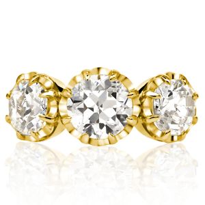 Italo Golden Three Stone Round Cut Engagement Ring For Women