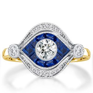 Art Deco Milgrain Halo Engagement Ring