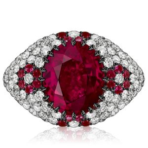 Italo Ruby Sapphire Oval Cut Black Two Tone Engagement Ring
