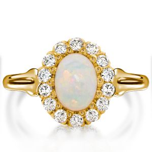 Italo Milgrain Opal Ring Vintage Halo Engagement Ring For Women