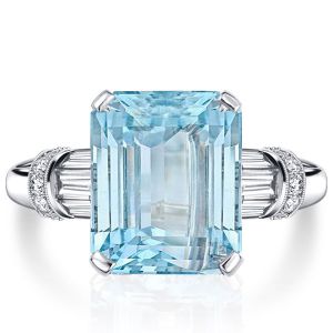 Italo Aquamarine Baguette & Emerald Cut Engagement Ring