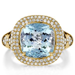 Italo Aquamarine Cushion Dripping Ring Engagement Ring For Women