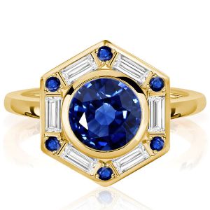 Italo Bezel Blue Sapphire Halo Ring Engagement Ring For Women