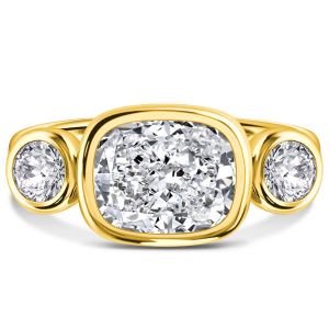 Italo Bezel Setting Ring Cushion Cut 3 Stone Engagement Ring