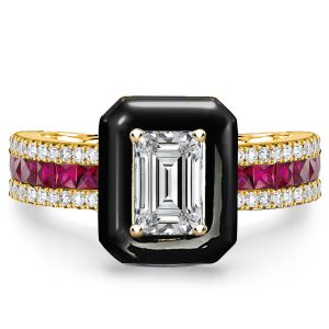 Italo Emerald Cut Halo Engagement Ring Ruby Ring For Women