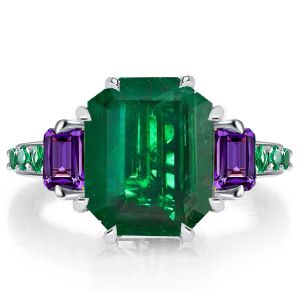 Unique Three Stone Emerald Green Engagement Ring Promise Ring