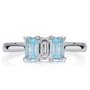 Italo Aquamarine Ring Emerald Cut 3 Stone Engagement Ring
