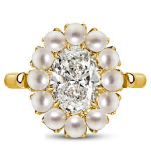Italo Unique Halo Oval Cut East West Engagement Ring Pearl Ring