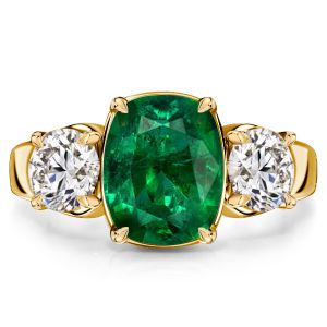 Italo 3 Stone Emerald Sapphire Cushion Cut Engagement Rings