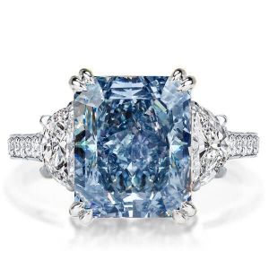Italo Radiant Cut Blue Topaz Wedding Rings For Women