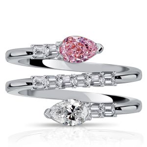 Italo Pear Shaped White Sapphrie Pink Stone Ring Spiral Ring