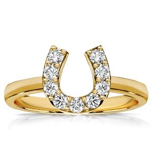 Italo Golden Round Cut Horseshoe Ring Engagement Ring