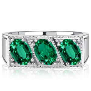 Italo 3 Stone Emerald Sapphire Vintage Wedding Rings