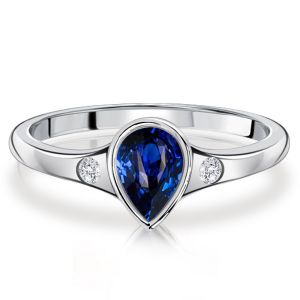 Italo Pear Shaped 3 Stone Ring Blue Sapphire Rings For Women
