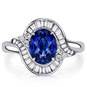 Italo Channel Set Oval Blue Sapphire Rings Halo Engagement Ring