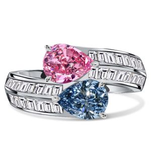 Italo Unique Pear Cut Pink Sapphire Engagement Rings Blue Topaz Ring